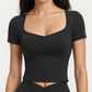 Ribbed Square Neck Fitted Crop Workout Top Stretch Athletic Training Shirt for Yoga Fitness