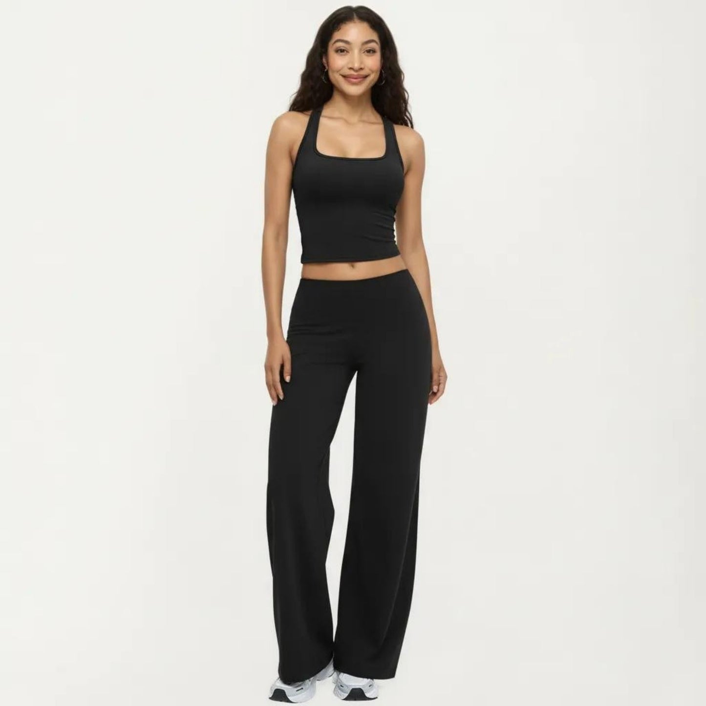 Square Neck Racerback Crop Tank Fitted Stretch Athletic Workout Top for Yoga Training