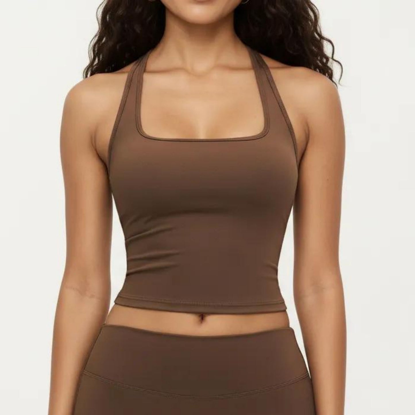 Square Neck Racerback Crop Tank Fitted Stretch Athletic Workout Top for Yoga Training