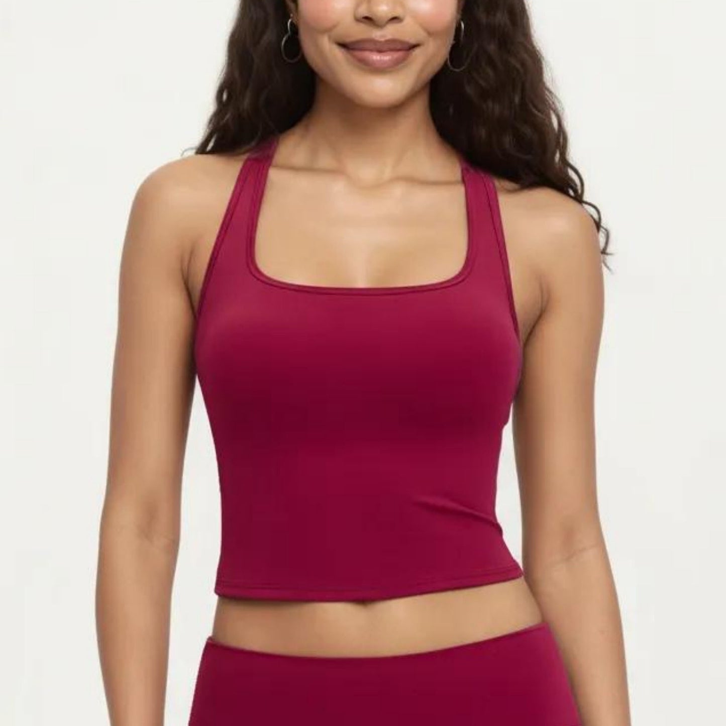 Square Neck Racerback Crop Tank Fitted Stretch Athletic Workout Top for Yoga Training