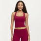 Square Neck Racerback Crop Tank Fitted Stretch Athletic Workout Top for Yoga Training