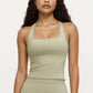 Square Neck Racerback Crop Tank Fitted Stretch Athletic Workout Top for Yoga Training