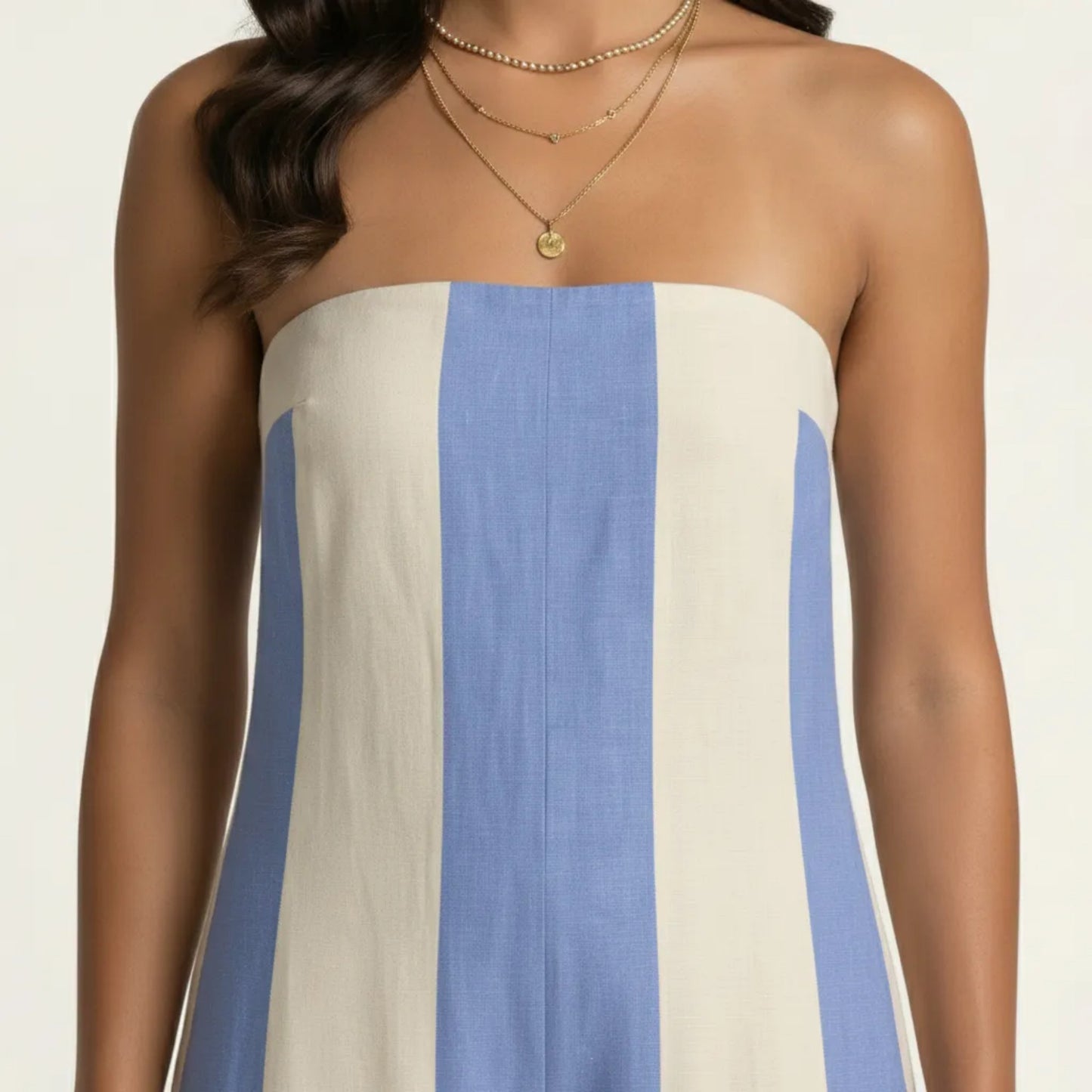 Strapless Striped Wide Leg Jumpsuit with Smocked Bodice Relaxed Fit Flowy One Piece