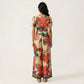 Short Sleeve Floral Wide Leg Jumpsuit with Deep V Neck Button Front Waist Tie Relaxed Fit