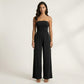 Strapless Wide Leg Jumpsuit with Smocked Bodice Elastic Waist Flowy Relaxed Fit
