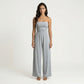 Strapless Wide Leg Jumpsuit with Smocked Bodice Elastic Waist Flowy Relaxed Fit