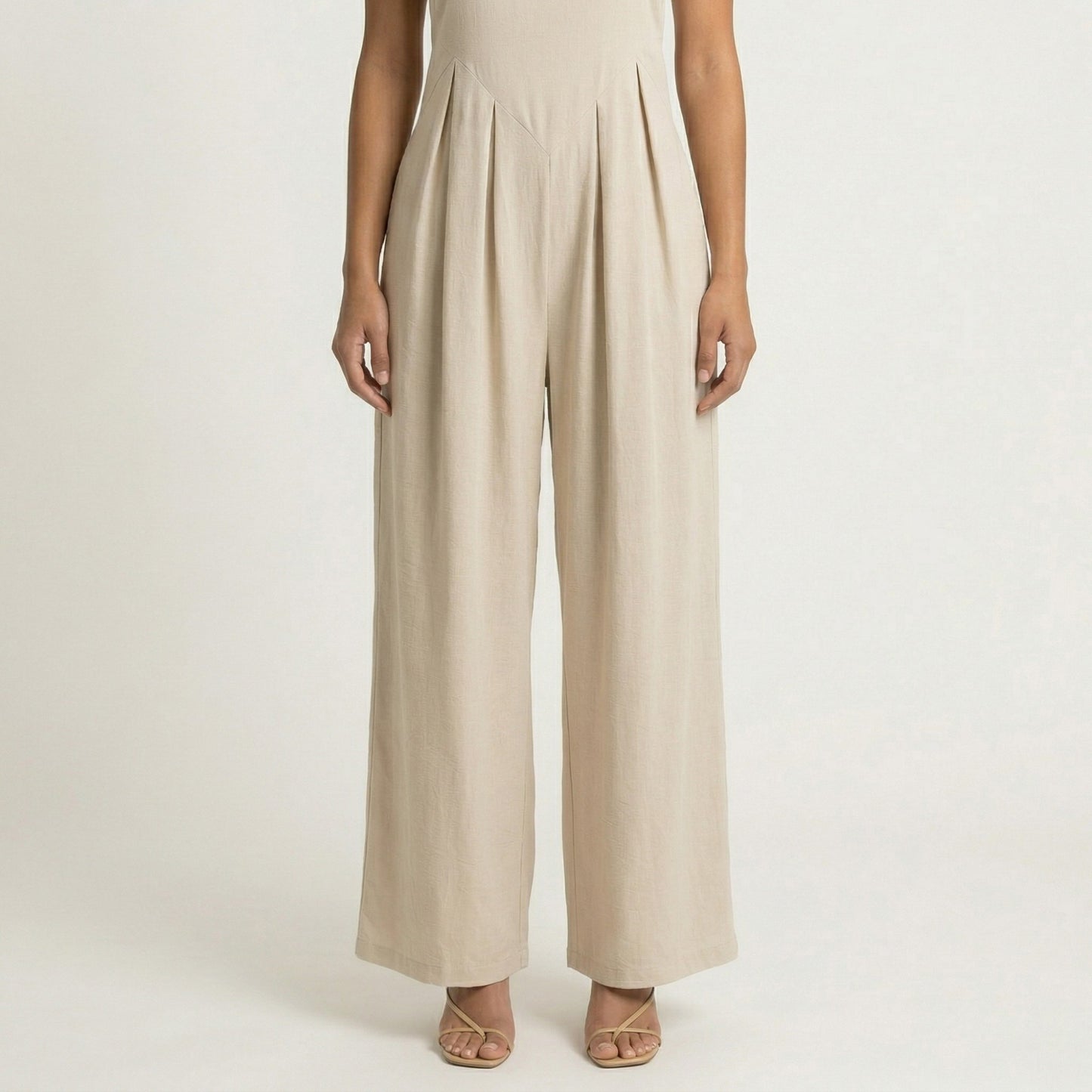 Sleeveless Wide Leg Overalls Jumpsuit with Adjustable Shoulder Straps Pleated Front Relaxed Fit
