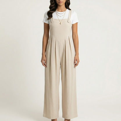 Sleeveless Wide Leg Overalls Jumpsuit with Adjustable Shoulder Straps Pleated Front Relaxed Fit