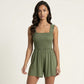 Sleeveless Smocked Romper with Ruffle Straps Square Neckline Elastic Waist Relaxed Fit