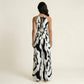 Sleeveless Printed Wide Leg Jumpsuit with Halter Neck Waist Tie Detail Relaxed Fit