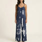 Sleeveless Tie Dye Wide Leg Jumpsuit with Spaghetti Straps Side Pockets Relaxed Fit