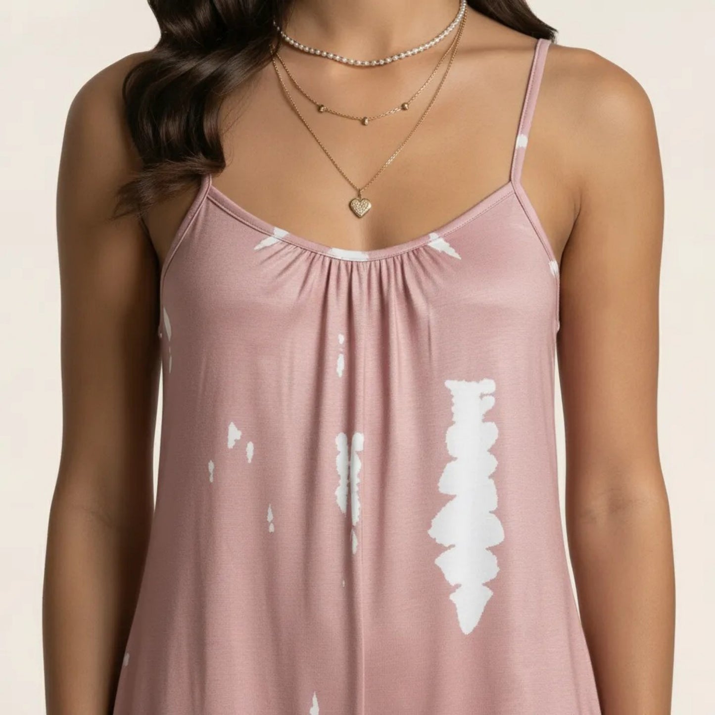 Sleeveless Tie Dye Wide Leg Jumpsuit with Spaghetti Straps Side Pockets Relaxed Fit