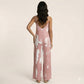 Sleeveless Tie Dye Wide Leg Jumpsuit with Spaghetti Straps Side Pockets Relaxed Fit