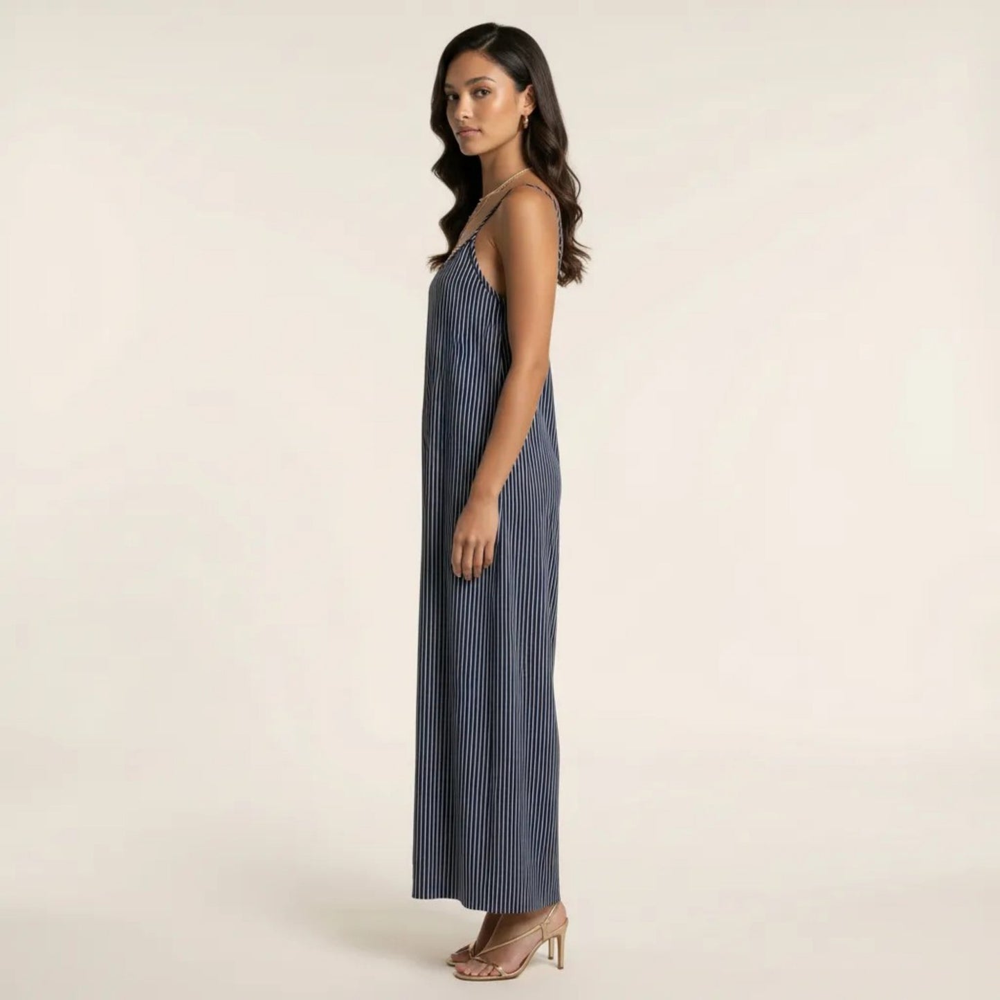 Sleeveless Striped Wide Leg Jumpsuit with Spaghetti Straps Loose Fit Flowy One Piece