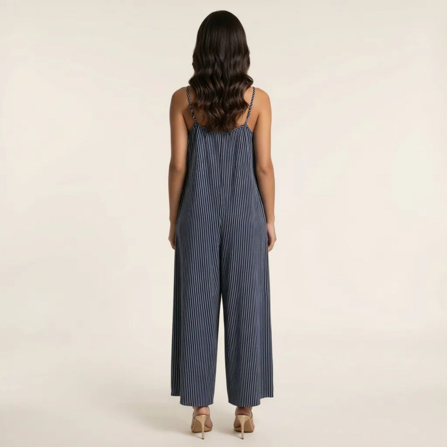 Sleeveless Striped Wide Leg Jumpsuit with Spaghetti Straps Loose Fit Flowy One Piece