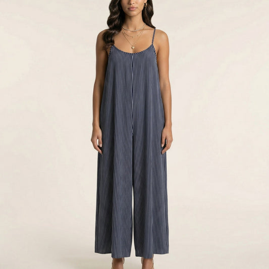 Sleeveless Striped Wide Leg Jumpsuit with Spaghetti Straps Loose Fit Flowy One Piece