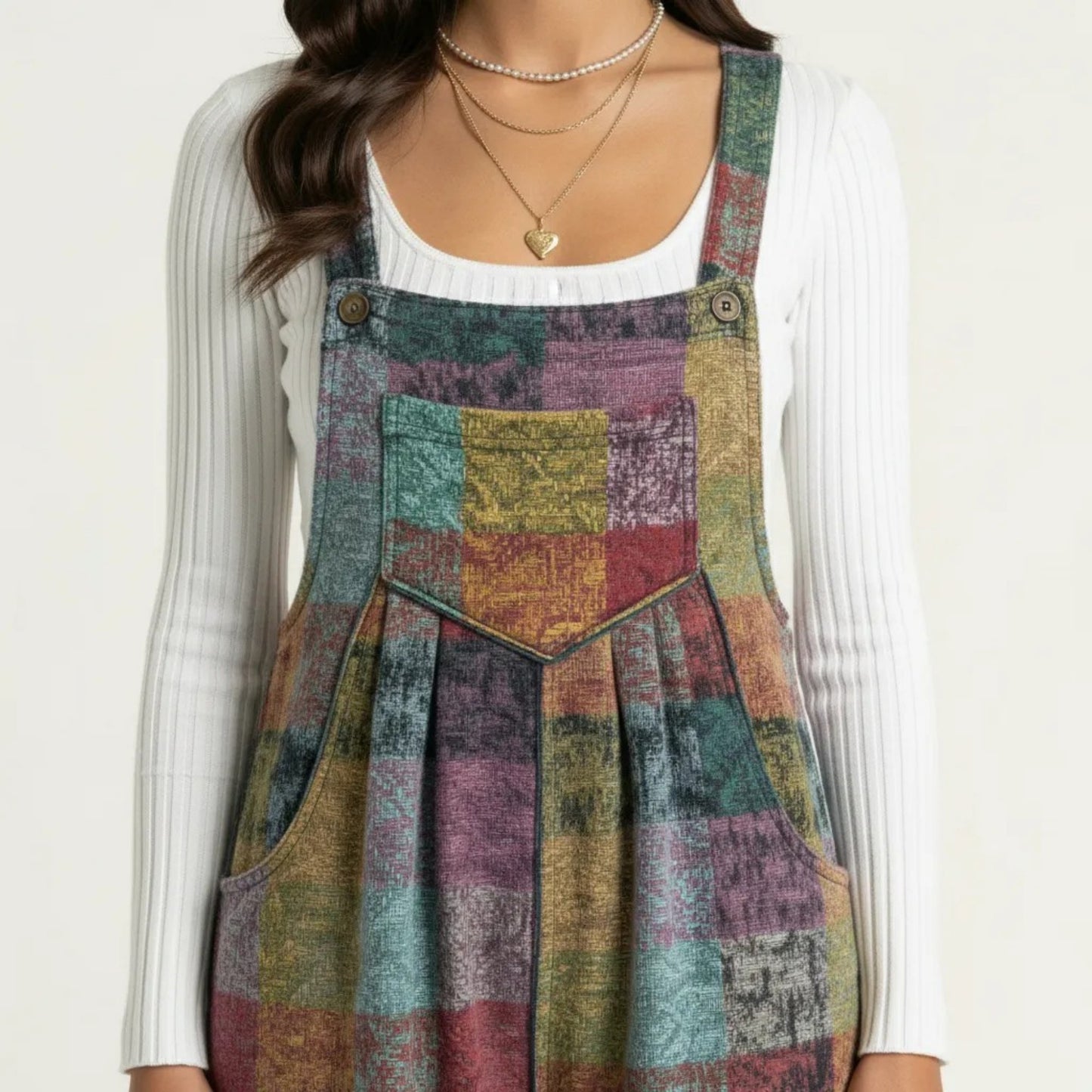 Plaid Wide Leg Overalls Jumpsuit with Adjustable Shoulder Straps Front Pocket Relaxed Fit