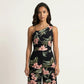 Sleeveless Floral Wide Leg Jumpsuit with Asymmetrical Neckline Adjustable Strap Relaxed Fit
