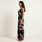 Sleeveless Floral Wide Leg Jumpsuit with Asymmetrical Neckline Adjustable Strap Relaxed Fit