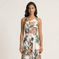 Sleeveless Floral Wide Leg Jumpsuit with Asymmetrical Neckline Adjustable Strap Relaxed Fit
