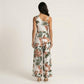 Sleeveless Floral Wide Leg Jumpsuit with Asymmetrical Neckline Adjustable Strap Relaxed Fit