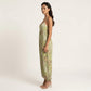 Sleeveless Printed Jumpsuit with Spaghetti Straps Smocked Bodice Elastic Ankle Relaxed Fit