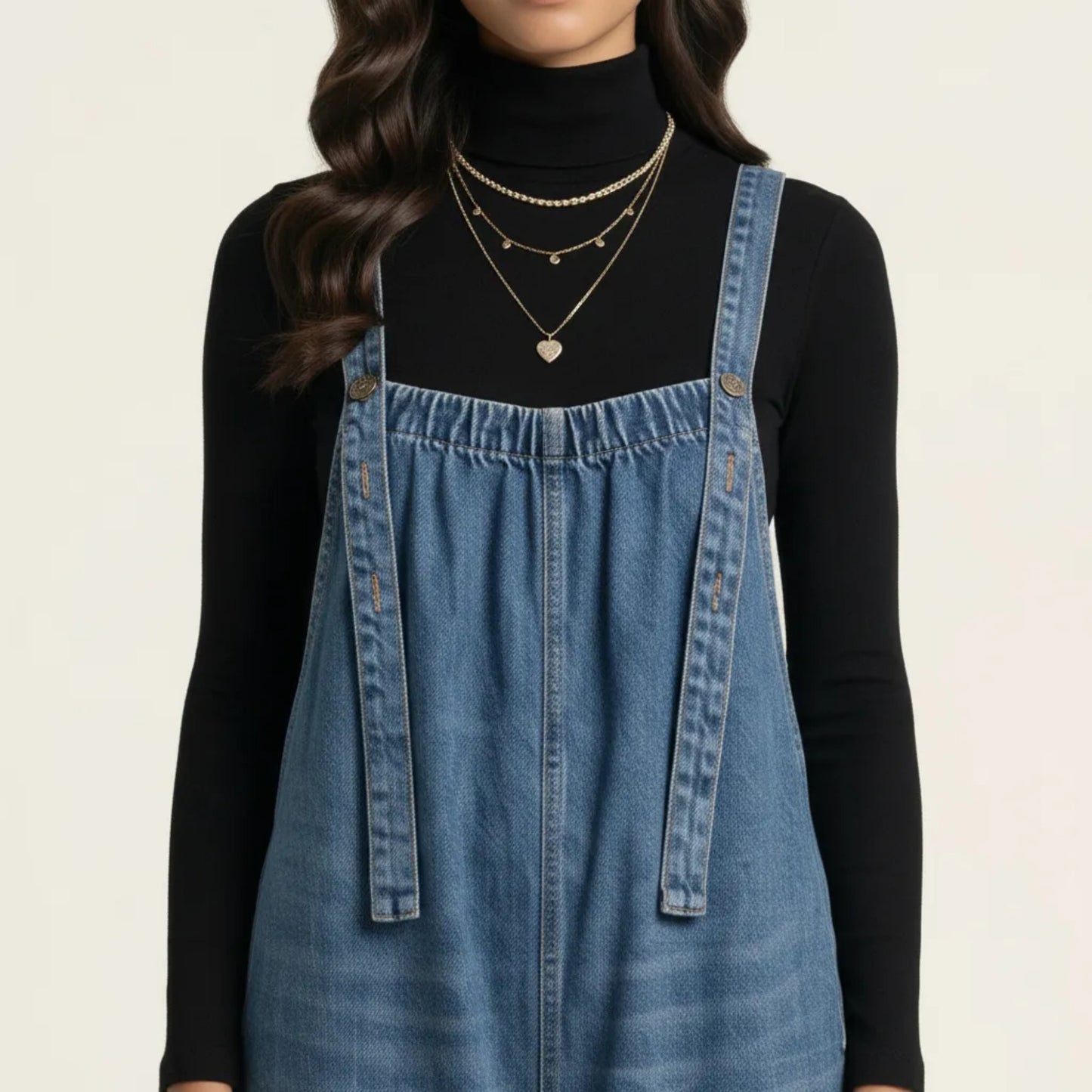 Sleeveless Wide Leg Denim Jumpsuit with Gathered Neckline Adjustable Shoulder Straps Loose Fit