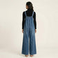 Sleeveless Wide Leg Denim Jumpsuit with Gathered Neckline Adjustable Shoulder Straps Loose Fit