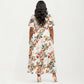 Short Sleeve V Neck Maxi Dress with Floral Print Waist Tie Flowy A Line Long Dress
