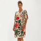 Short Sleeve V Neck Shift Dress with Floral Print Relaxed Fit Knee Length Casual Dress