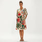 Short Sleeve V Neck Shift Dress with Floral Print Relaxed Fit Knee Length Casual Dress