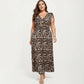 Sleeveless V Neck Maxi Dress with Leopard Print Elastic Waist Flowy A Line Long Dress