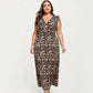 Sleeveless V Neck Maxi Dress with Leopard Print Elastic Waist Flowy A Line Long Dress