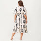 Short Sleeve V Neck Midi Dress with Elastic Waist Geometric Print Tiered Hem Flowy A Line Dress