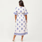 V Neck Midi Dress with Elastic Waist All Over Print Border Detail Flowy Fit Casual Dress