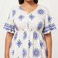 V Neck Midi Dress with Elastic Waist All Over Print Border Detail Flowy Fit Casual Dress