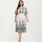 Short Sleeve V Neck Midi Dress with Elastic Waist All Over Floral Print Flowy Fit Casual Dress