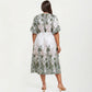 Short Sleeve V Neck Midi Dress with Elastic Waist All Over Floral Print Flowy Fit Casual Dress