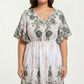 Short Sleeve V Neck Midi Dress with Elastic Waist All Over Floral Print Flowy Fit Casual Dress