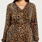 Long Sleeve Leopard Print Midi Dress with V Neck Elastic Waist Flowy A Line Fit Casual Dress