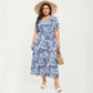 Short Sleeve V Neck Midi Dress with Waist Tie Belt All Over Print Flowy Fit Casual Vacation Dress