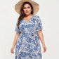 Short Sleeve V Neck Midi Dress with Waist Tie Belt All Over Print Flowy Fit Casual Vacation Dress