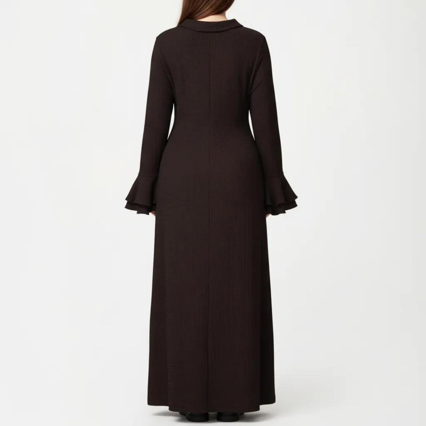 Button Down Maxi Dress with Collar Neck Flare Sleeve Detail Front Slit Relaxed Fit Dress