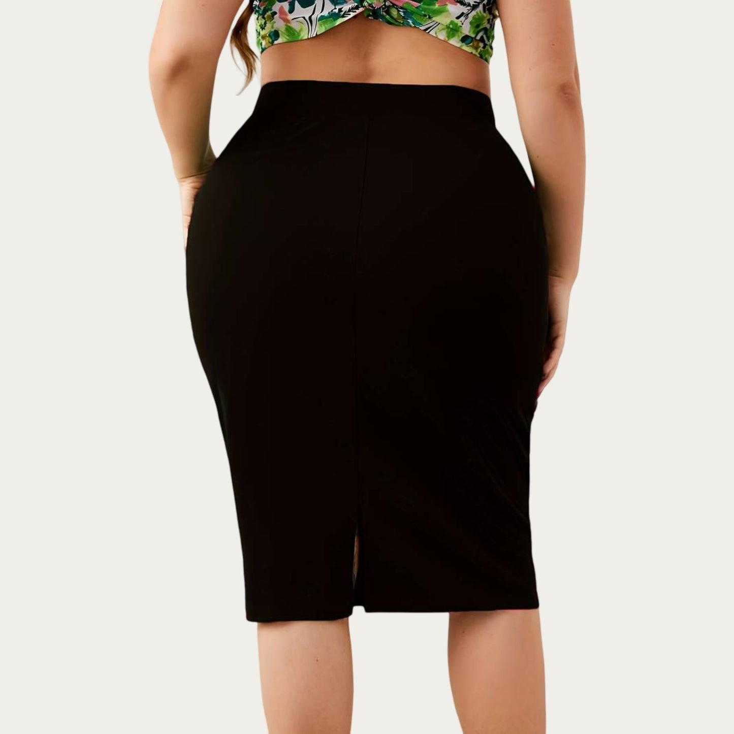 Plus Size High Waist Pencil Skirt with Stretch Fit Knee Length Bodycon Silhouette Pull On Skirt