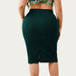 Plus Size High Waist Pencil Skirt with Stretch Fit Knee Length Bodycon Silhouette Pull On Skirt