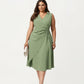 Plus Size Sleeveless Wrap Midi Dress with Side Button Detail V Neck Structured Flowy Dress