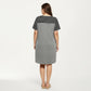 Plus Size Short Sleeve T Shirt Dress with Stripe Contrast Top Color Block and Chest Pocket Detail