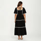 Plus Size Square Neck Midi Dress with Contrast Trim Detail Short Sleeve Tiered Flowy Dress