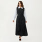 Long Sleeve Polka Dot Midi Dress with Collared Neck Contrast Sleeve Detail and Pleated Skirt