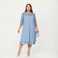 Plus Size Lace Yoke Midi Dress with Sheer Sleeve Detail and Layered Hem Flowy Elegant Dress